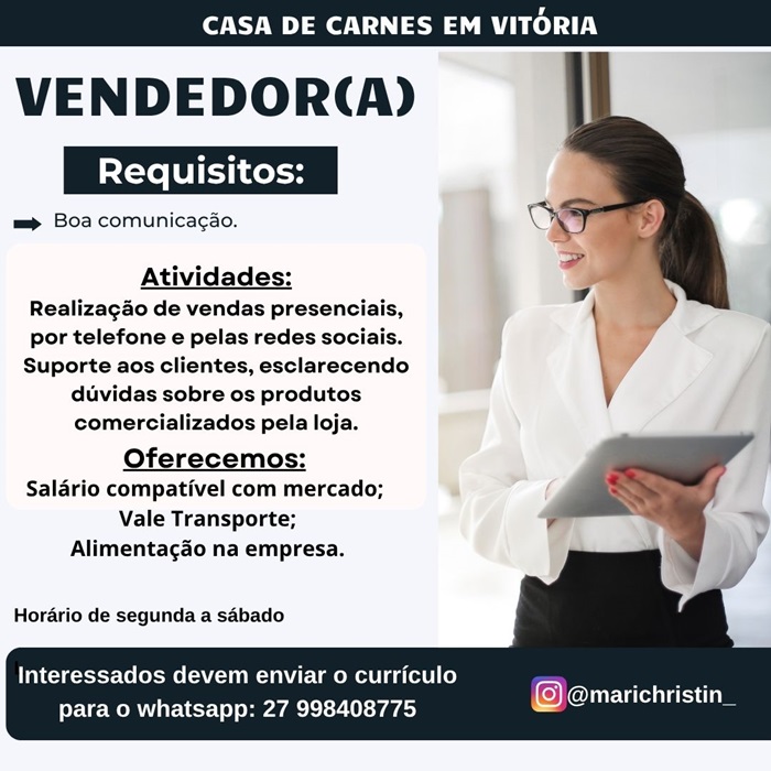 VAGA PARA VENDEDOR(A)