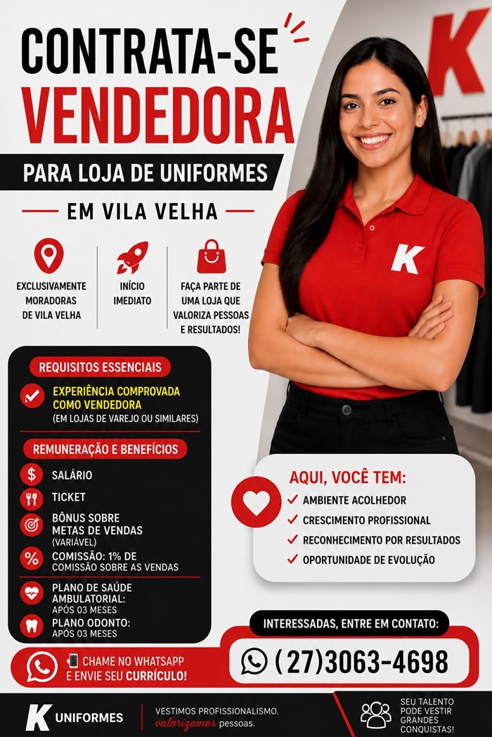 Vaga de Vendedora para Loja de Uniformes — Vila Velha