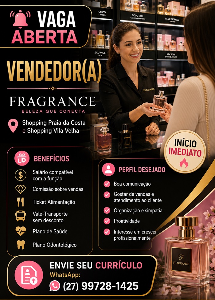 Loja Fragrance contrata Vendedor(a)