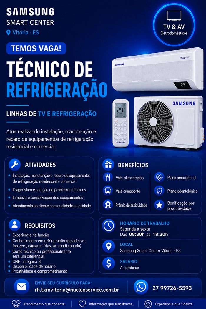 Samsung Smart Center contrata Técnico de Refrigeração
