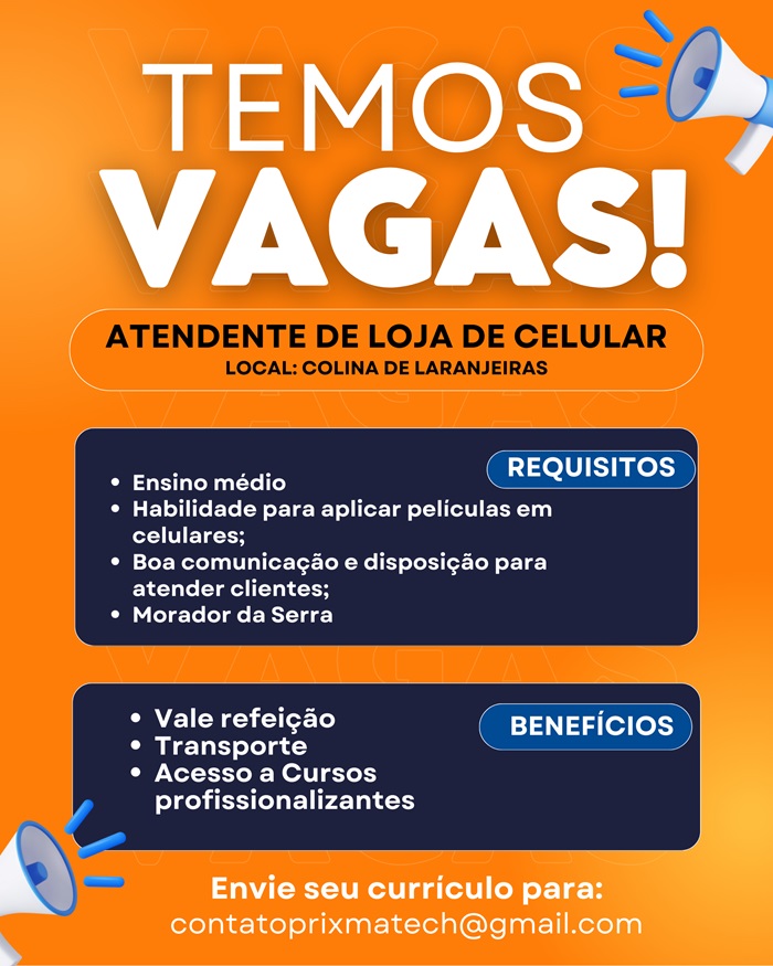 Vaga para Atendente de Loja de Celular