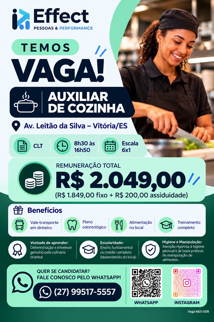 Vaga para Auxiliar de Cozinha