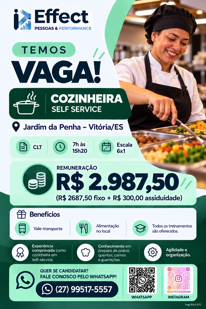 Vaga para Cozinheira Self Service
