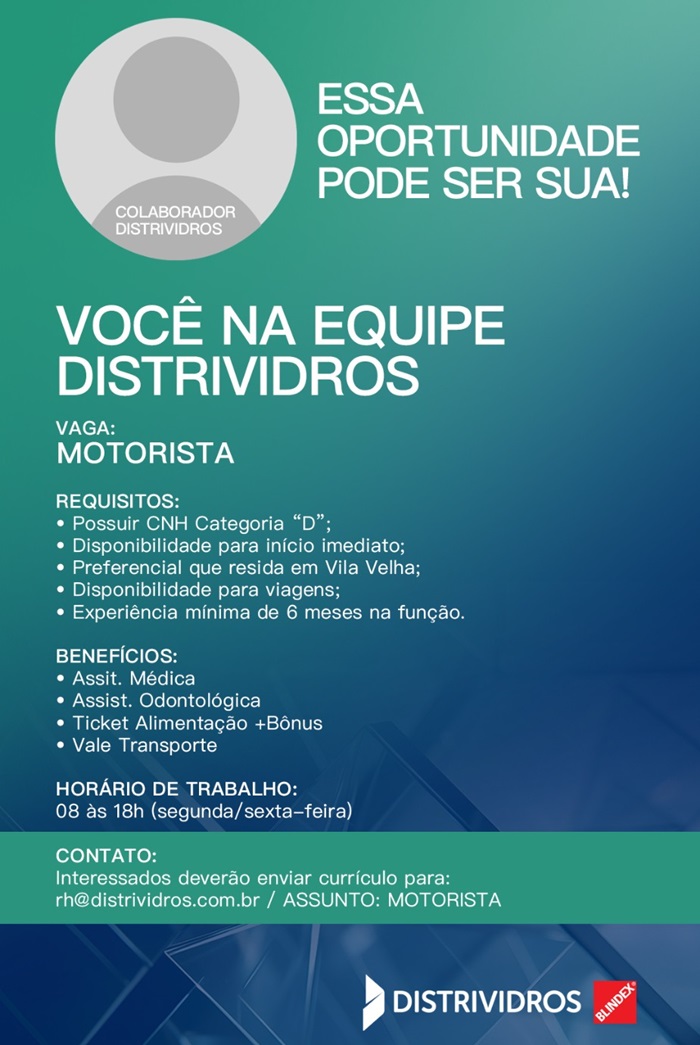 DISTRIVIDROS CONTRATA MOTORISTA