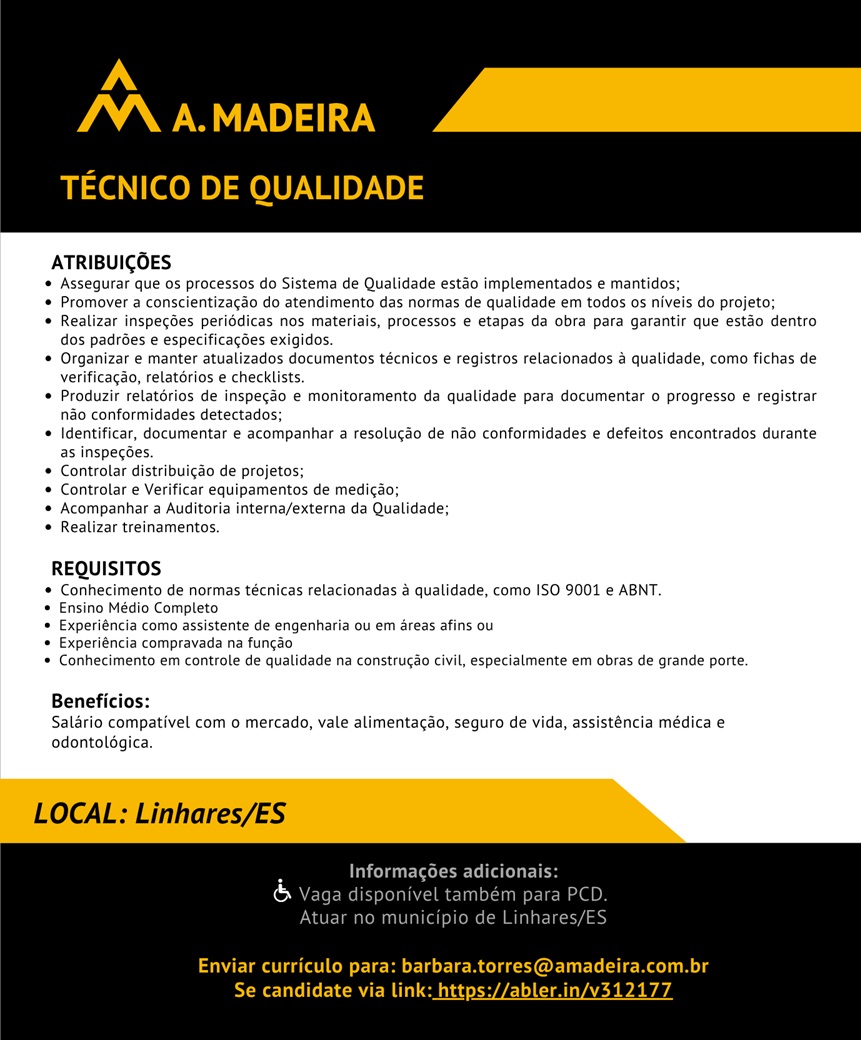 Grupo A. MADEIRA contrata Técnico de Qualidade