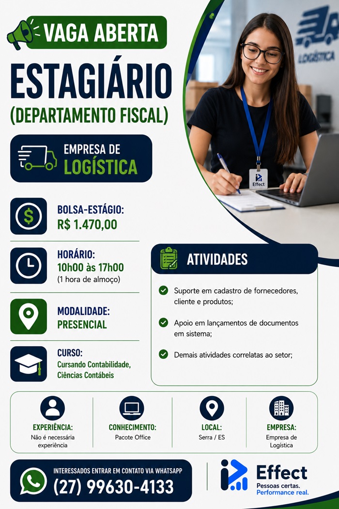 Vaga para Estagiário (Departamento Fiscal)