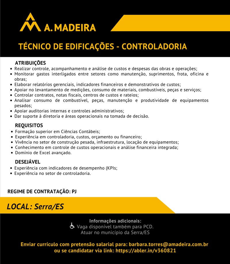 Grupo A. Madeira contrata Técnico de Edificações - Controladoria