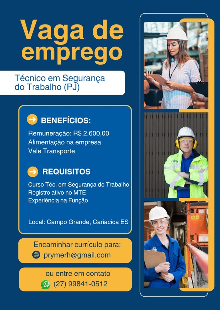 01 VAGA - TÉCNICO EM SEGURANÇA DO TRABALHO (PJ)