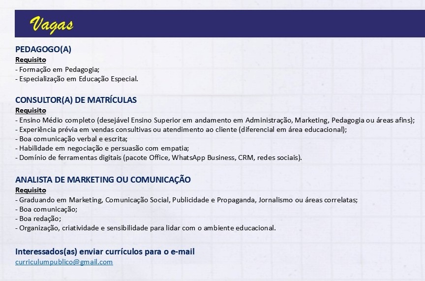 Colégio Particular contrata Servente
