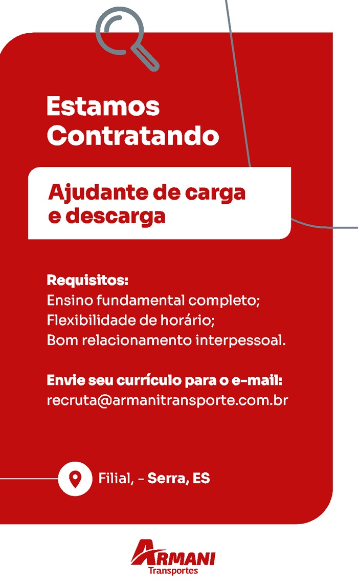 Armani Transportes contrata Ajudante de Carga e Descarga