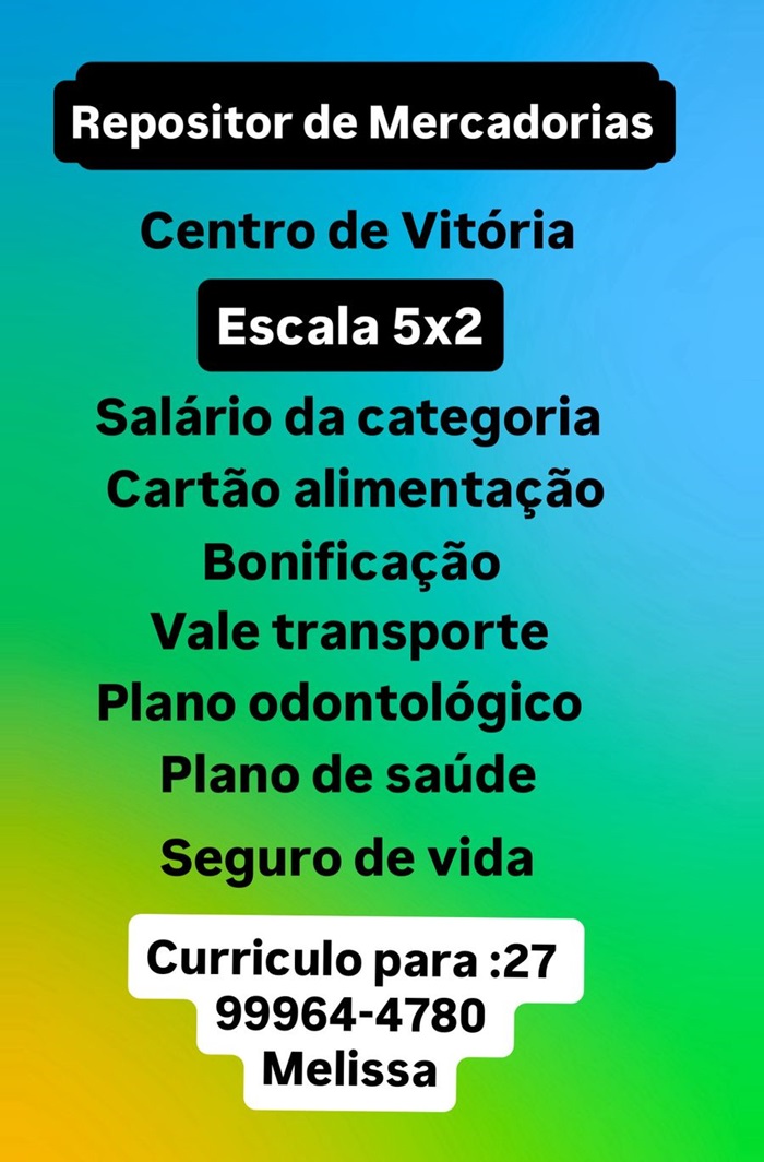 VAGA DE REPOSITOR DE MERCADORIAS