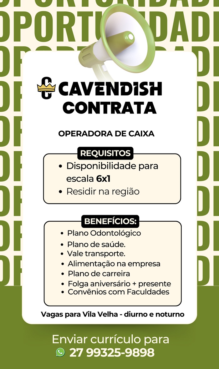 VAGA DE OPERADORA DE CAIXA