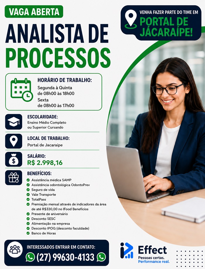Vaga para Analista de Processos