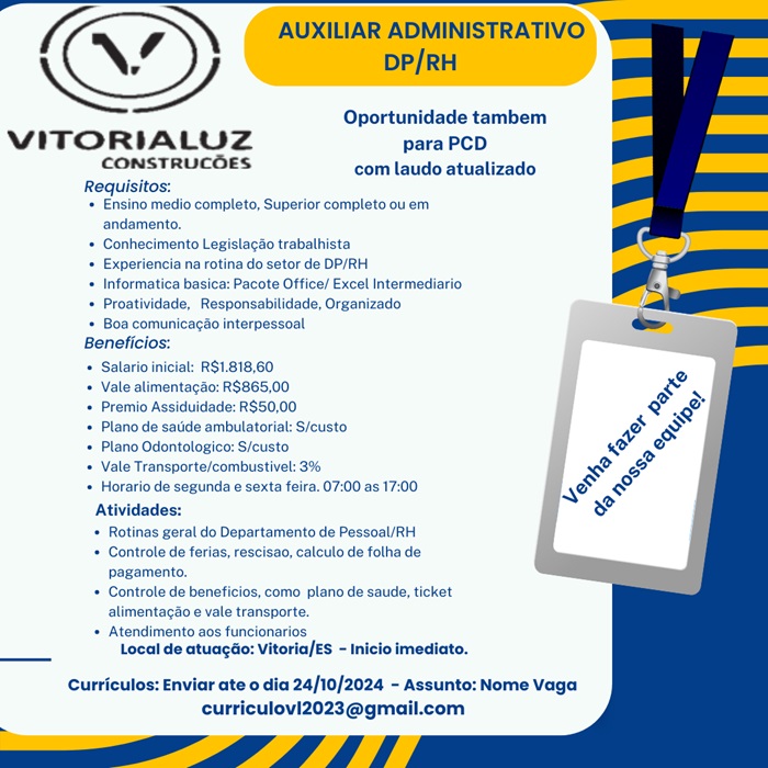 VITORIALUZ CONTRATA AUXILIAR ADMINISTRATIVO DP/RH