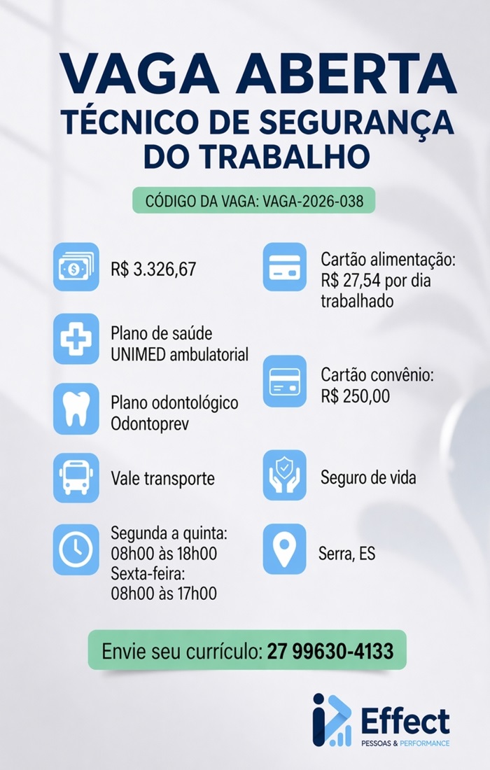Vaga para Técnico de Segurança do Trabalho