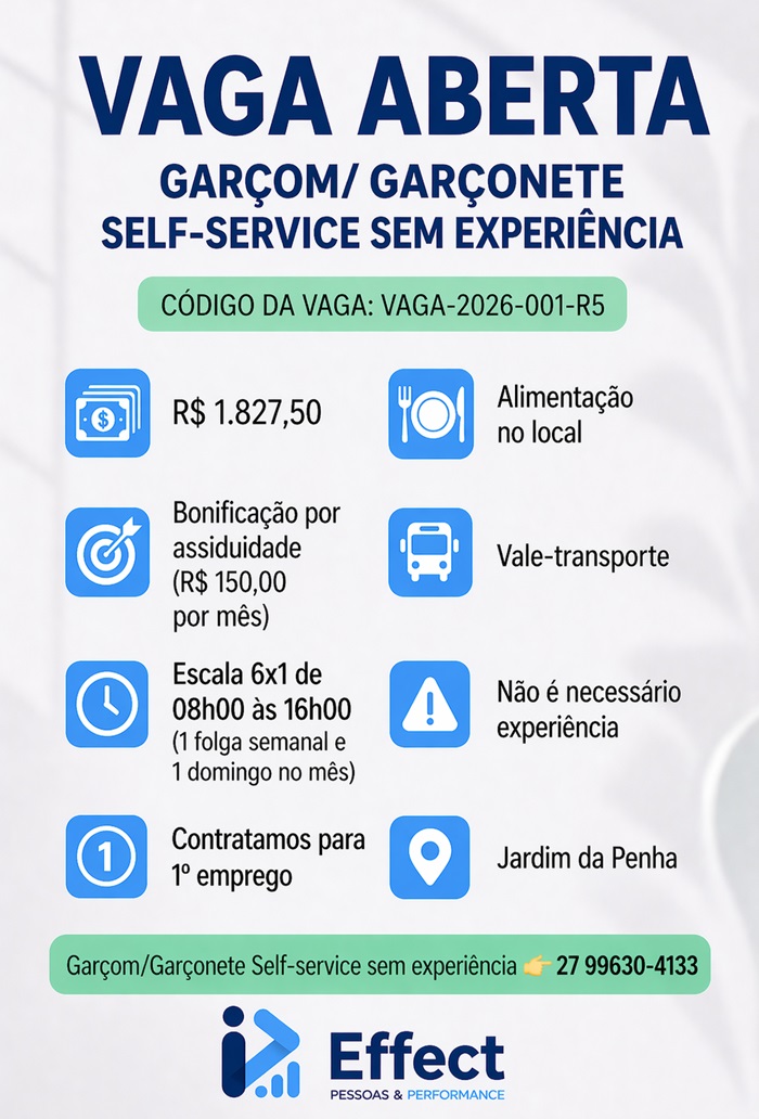 Vaga para Garçom / Garçonete (Self-Service)