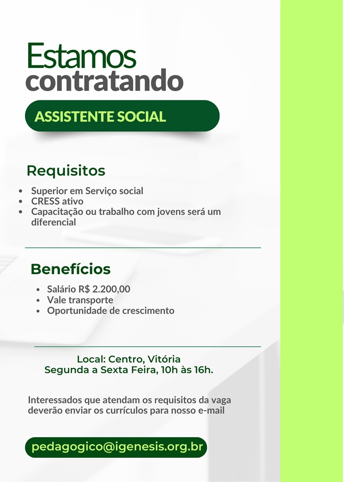 Vaga para Assistente Social