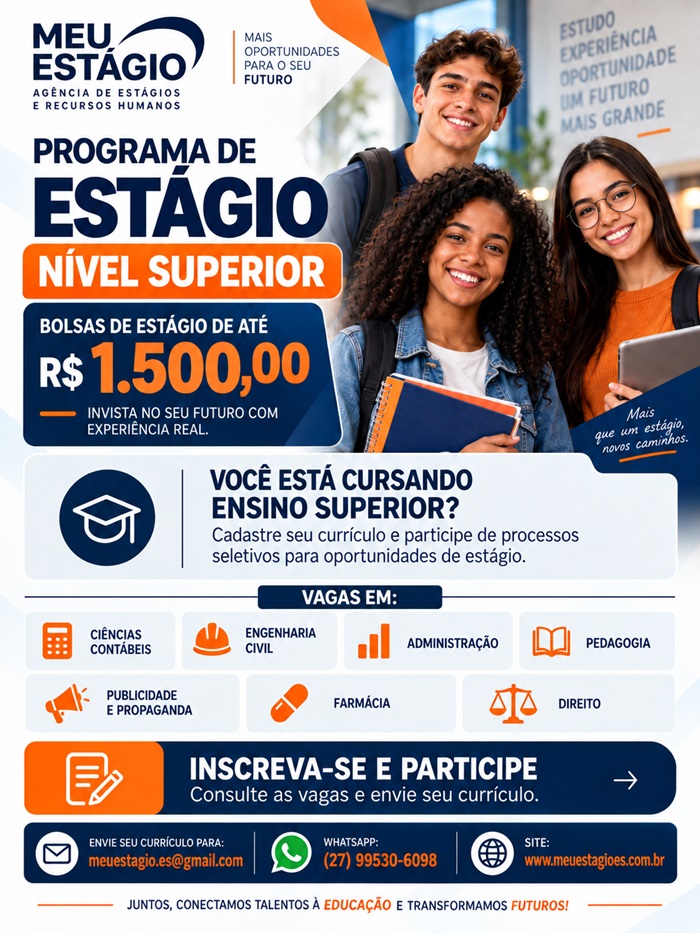 VAGAS DE ESTÁGIO – ENSINO SUPERIOR E TÉCNICO