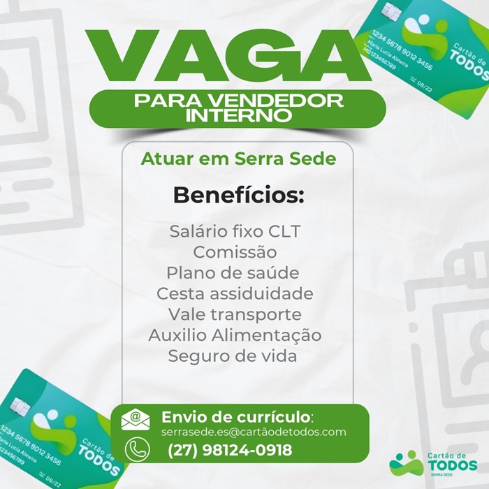 VAGA PARA VENDEDOR INTERNO 