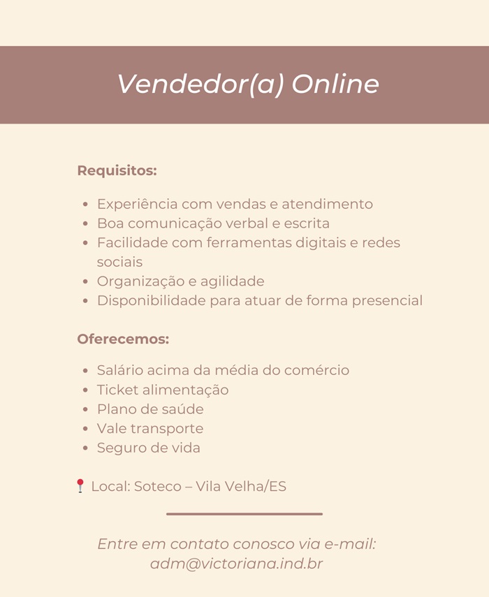 Vaga para Vendedor(a) Online