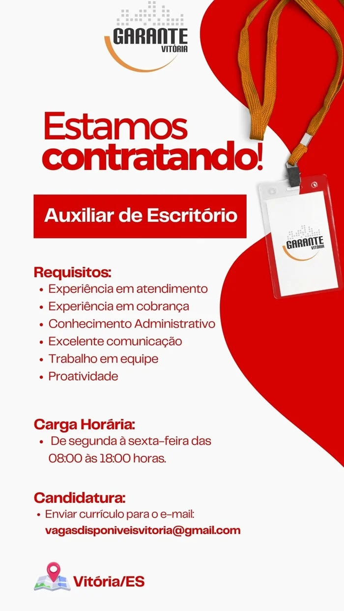 Garante Vitória contrata Auxiliar de Escritório