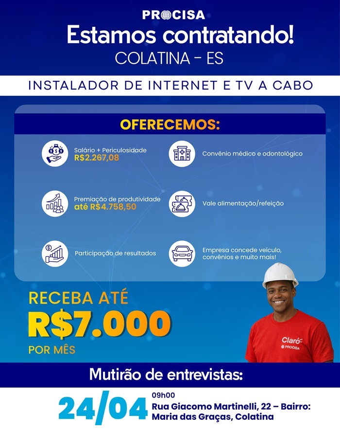 INSTALADOR DE INTERNET E TV A CABO (MUTIRÃO DE ENTREVISTAS)