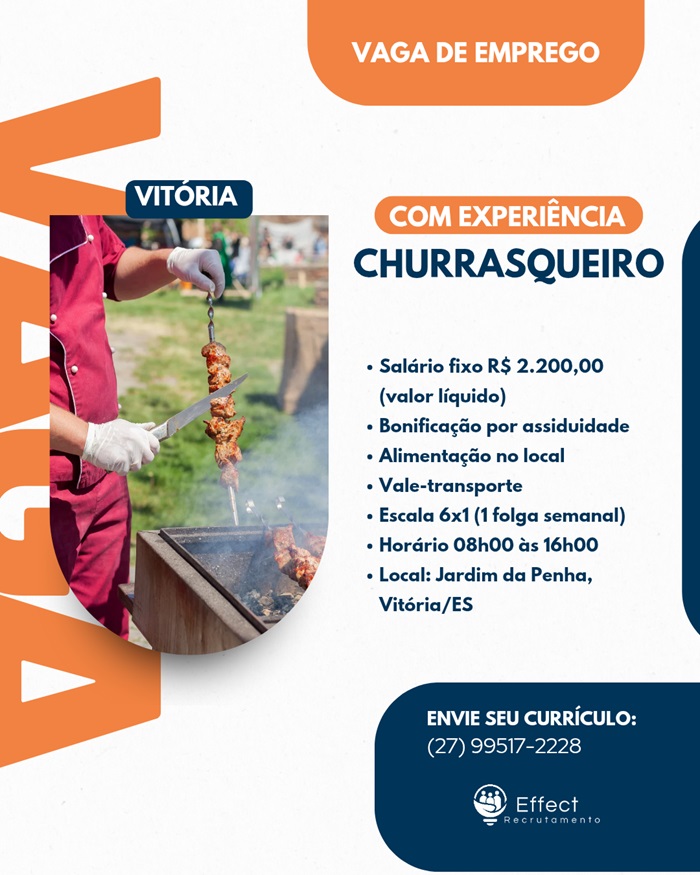 VAGA DE CHURRASQUEIRO