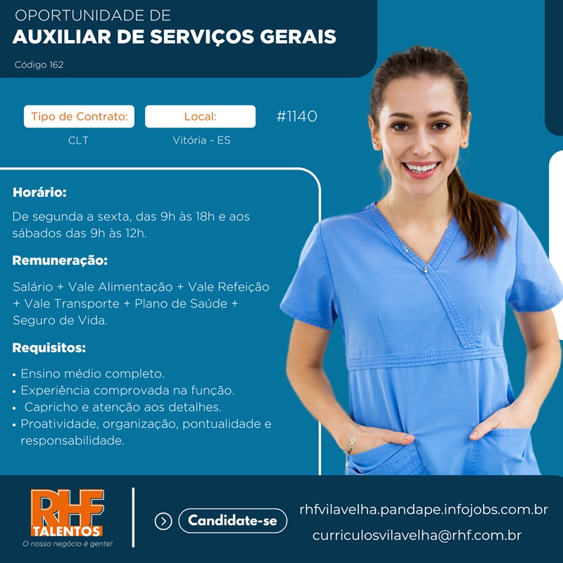 Vaga para Auxiliar de Serviços Gerais