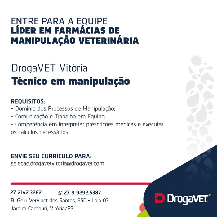 Drogavet contrata Técnico em manipulação