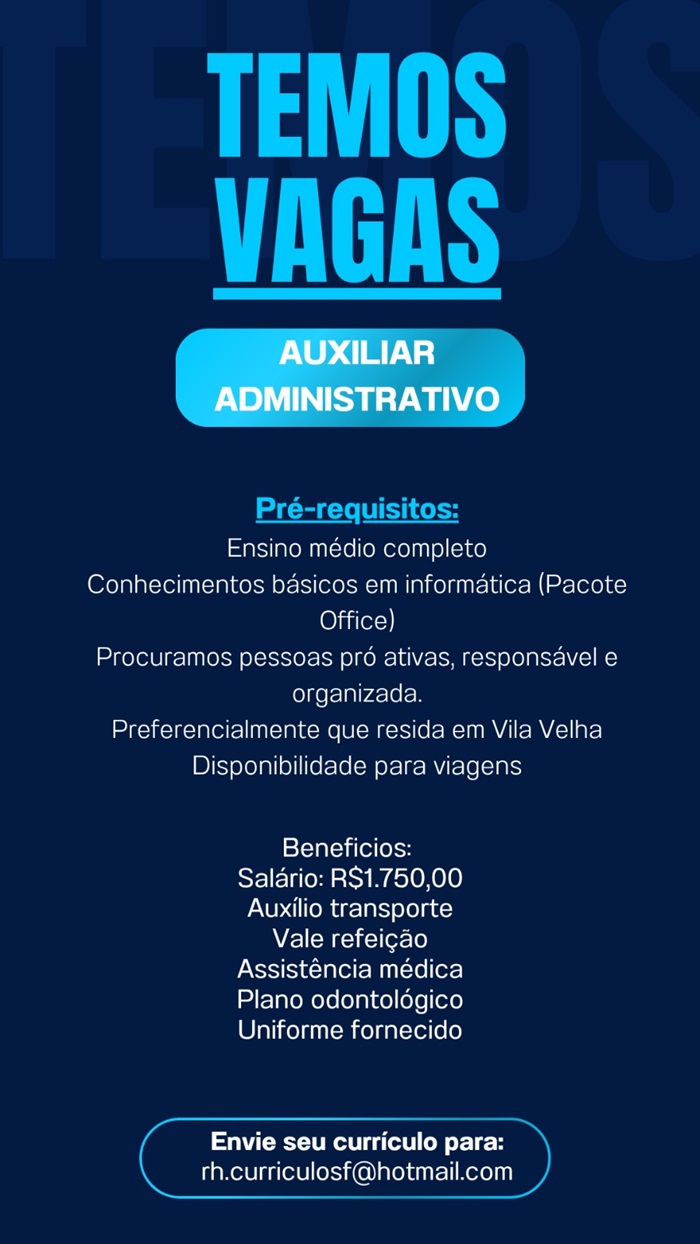 VAGA DE AUXILIAR ADMINISTRATIVO