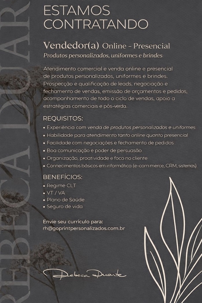 Vaga para Vendedor(a) Online - Presencial