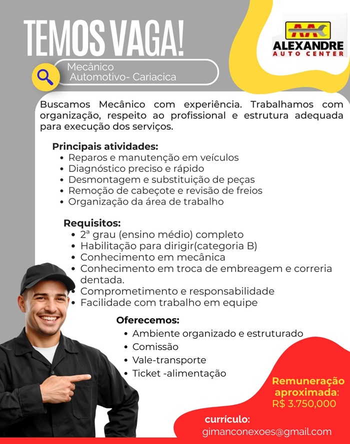 Vaga para Mecânico Automotivo - Cariacica