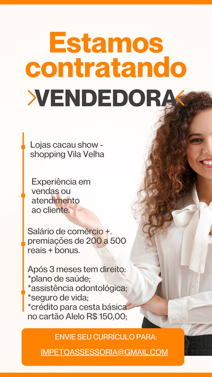 Vaga para Vendedora