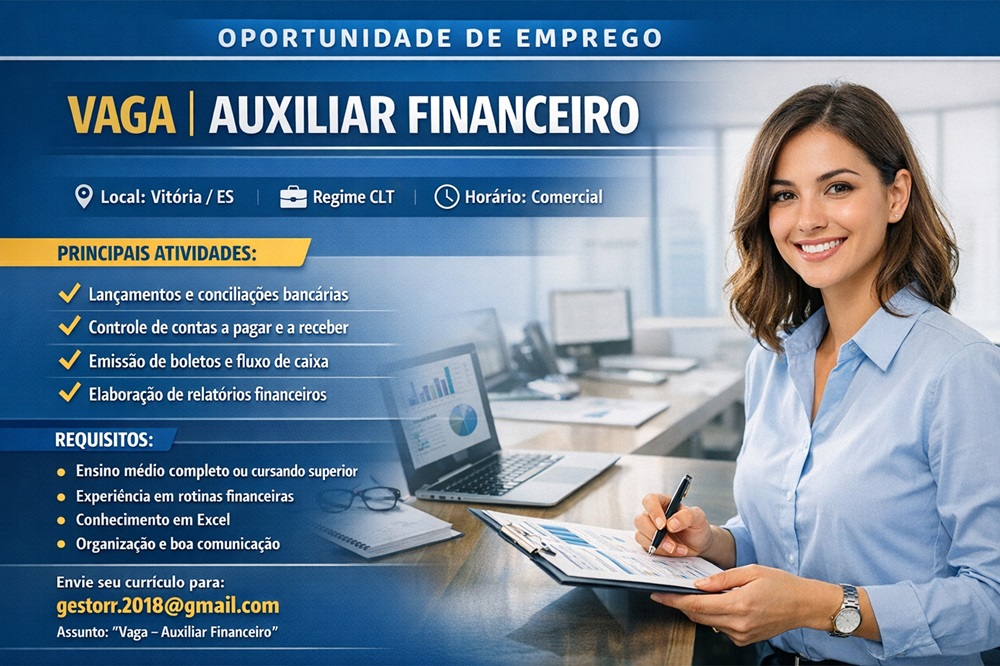 Escritório contábil contrata Auxiliar Financeiro