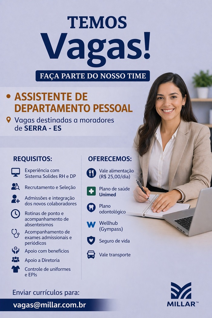 VAGA DE ASSISTENTE DE DEPARTAMENTO PESSOAL