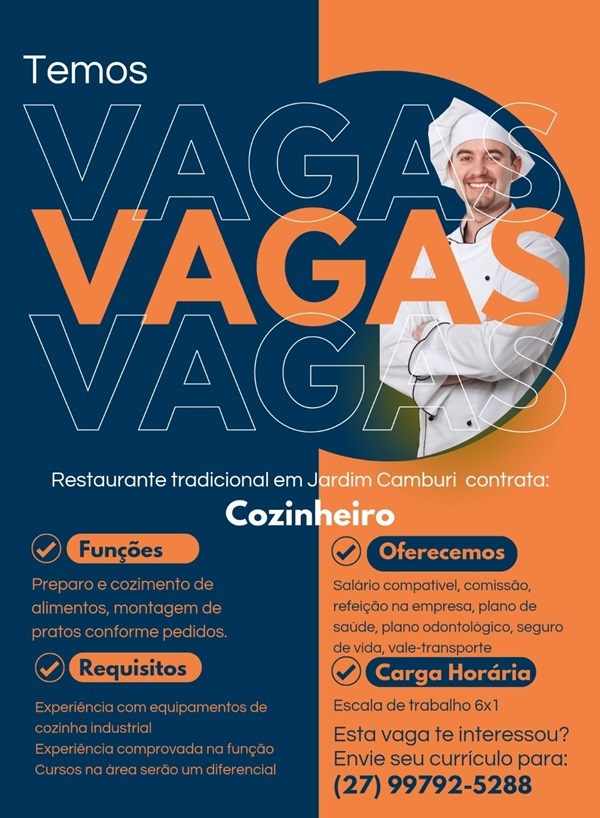 VAGA DE COZINHEIRO(A)
