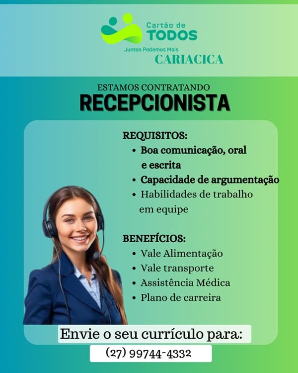 VAGA DE RECEPCIONISTA