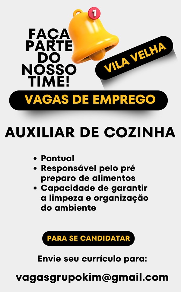 VAGA DE AUXILIAR DE COZINHA