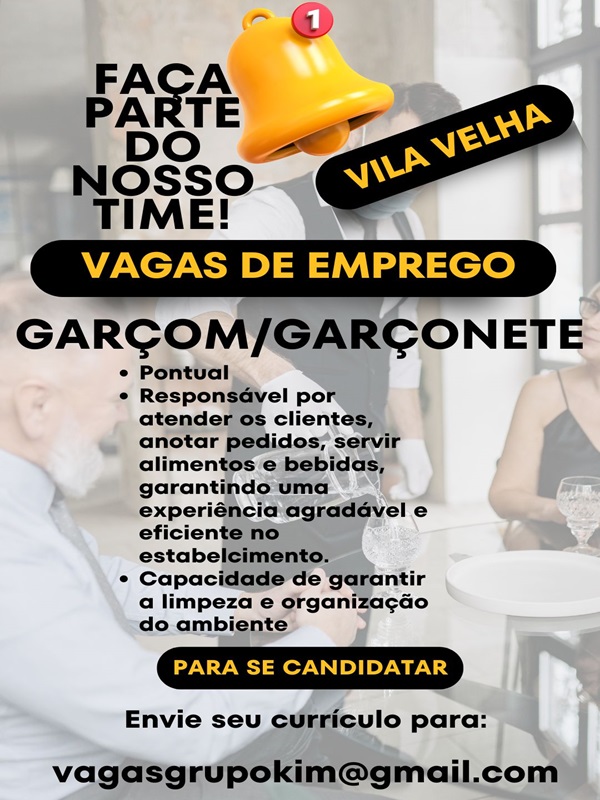 VAGA DE GARÇOM / GARÇONETE