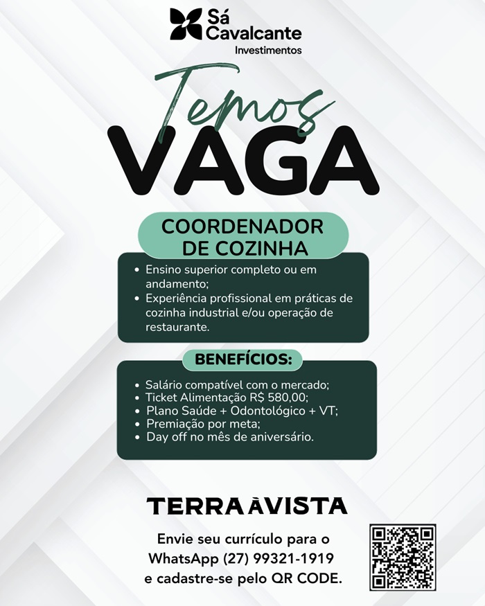 VAGA DE COORDENADOR DE COZINHA