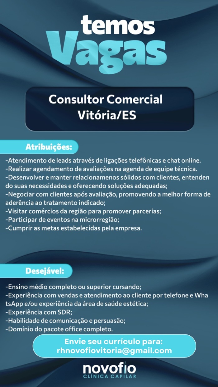 VAGA DE CONSULTOR COMERCIAL