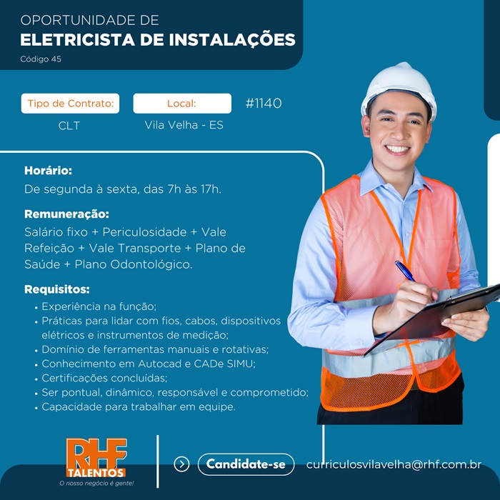 Vaga de Eletricista de Instalações II