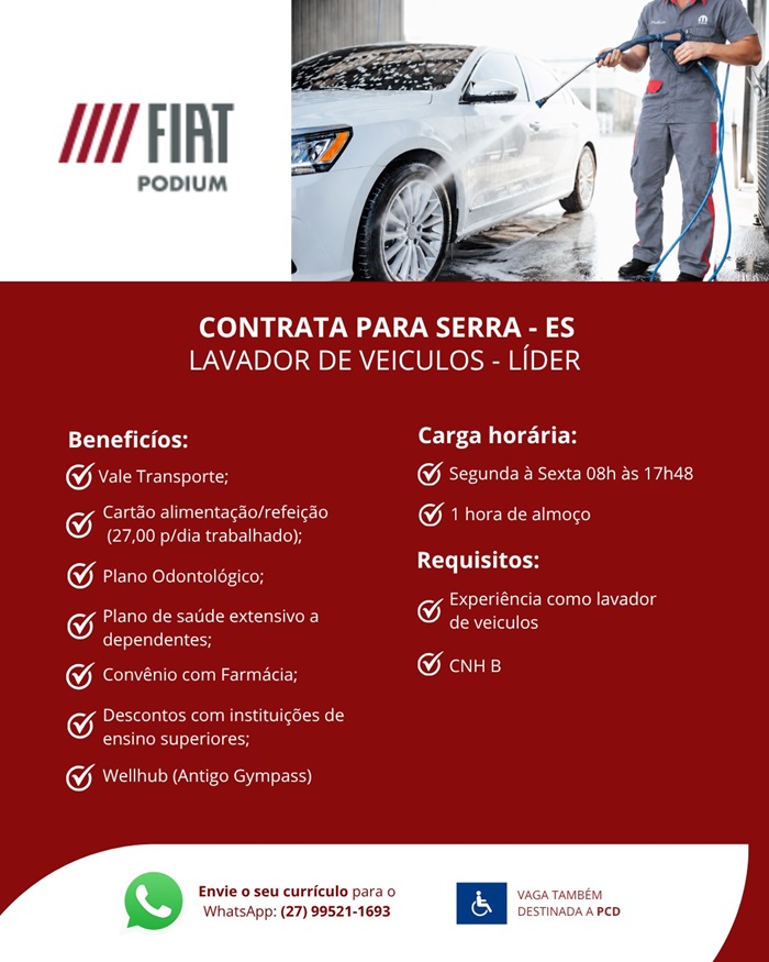 FIAT PODIUM CONTRATA LAVADOR DE VEÍCULOS - LÍDER