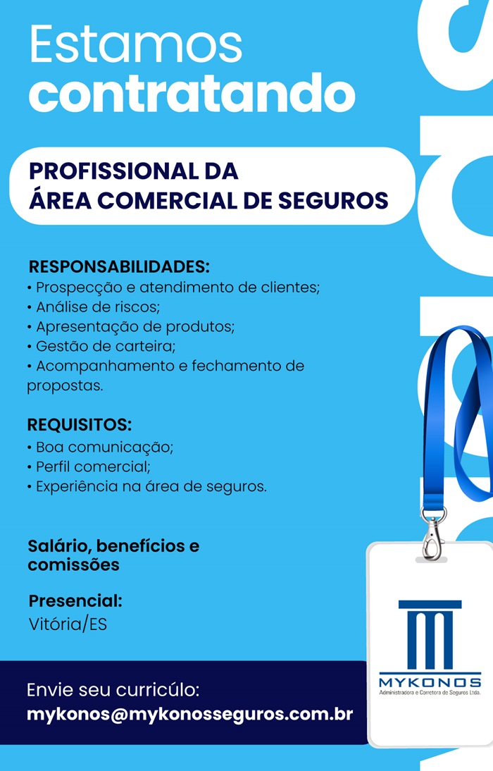 Vaga para Profissional da Área Comercial de Seguros
