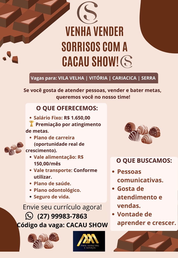 Vagas de Emprego: Cacau Show