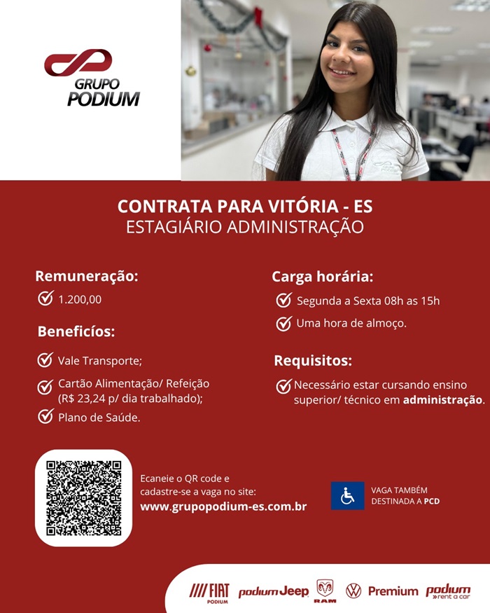 GRUPO PODIUM CONTRATA ESTAGIÁRIO (VILA VELHA/ES)