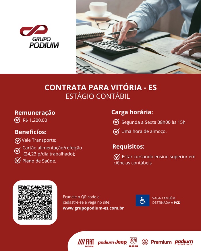 GRUPO PODIUM CONTRATA ESTAGIÁRIO DE CONTABILIDADE