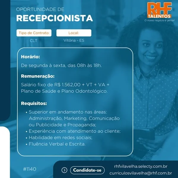 VAGA DE RECEPCIONISTA