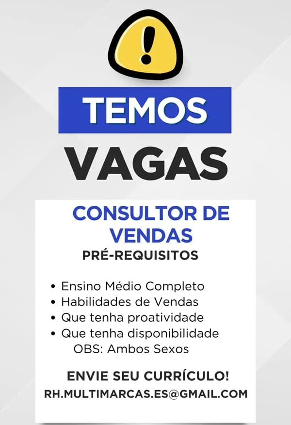 VAGA DE CONSULTOR(A) DE VENDAS