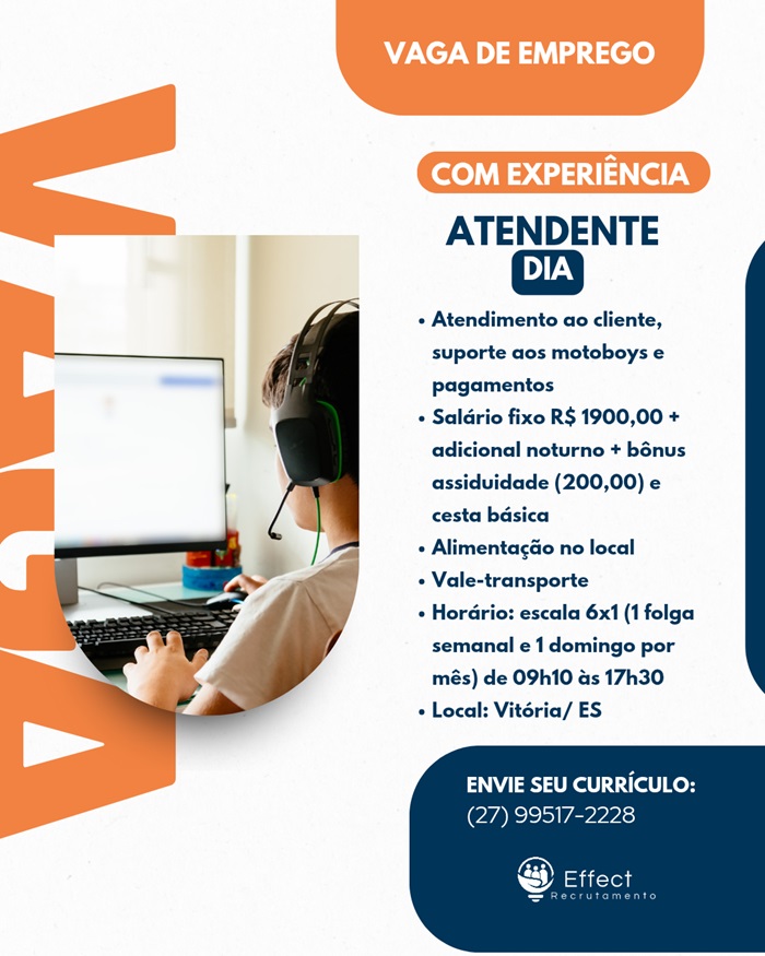 VAGA PARA ATENDENTE - DIA